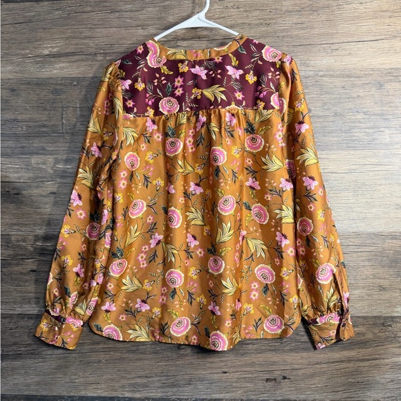 LOFT Floral Blouse in Mustard and Burgundy - Picture 3 of 8